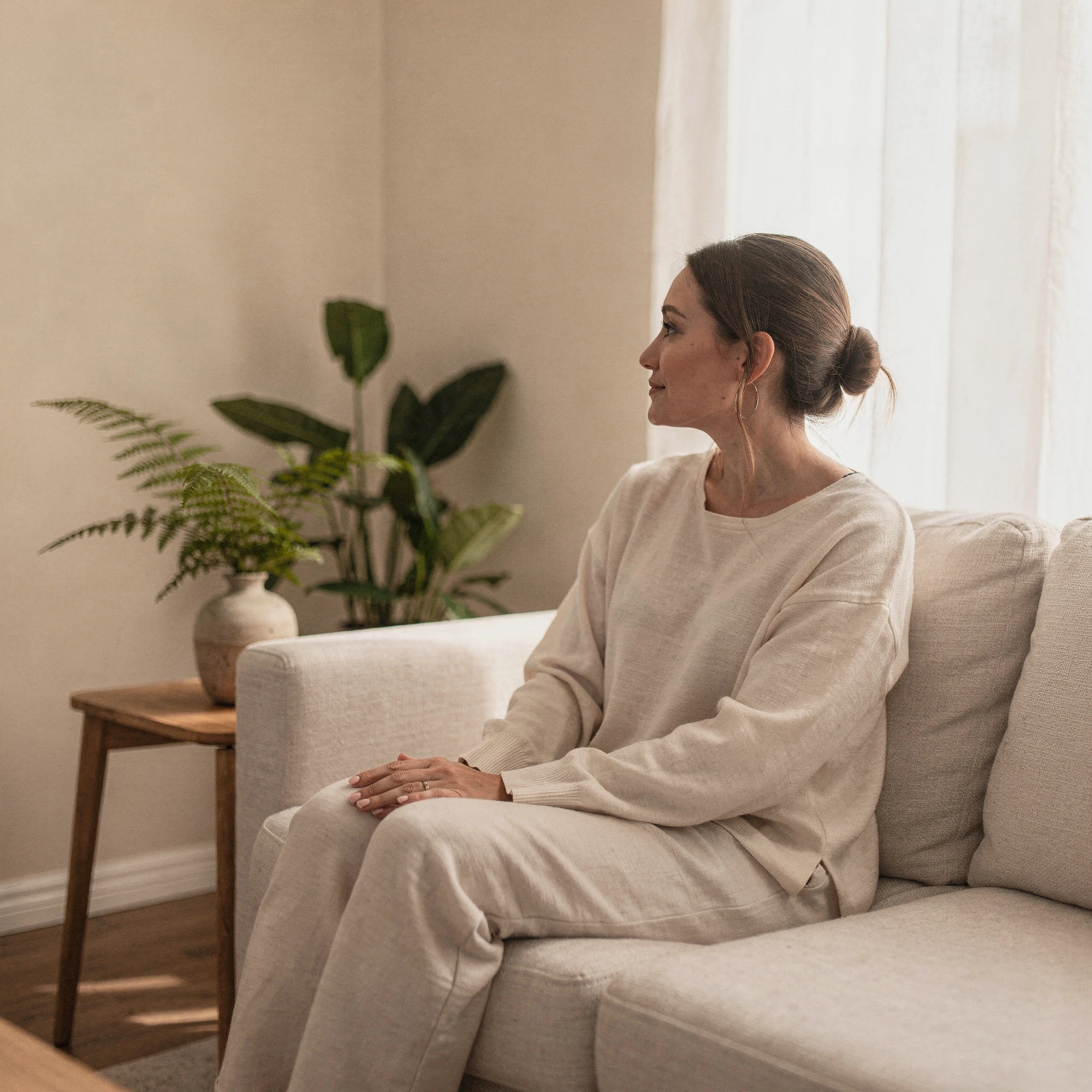 Woman sitting calmly by a window — psychiatric care serving Harker Heights, TX